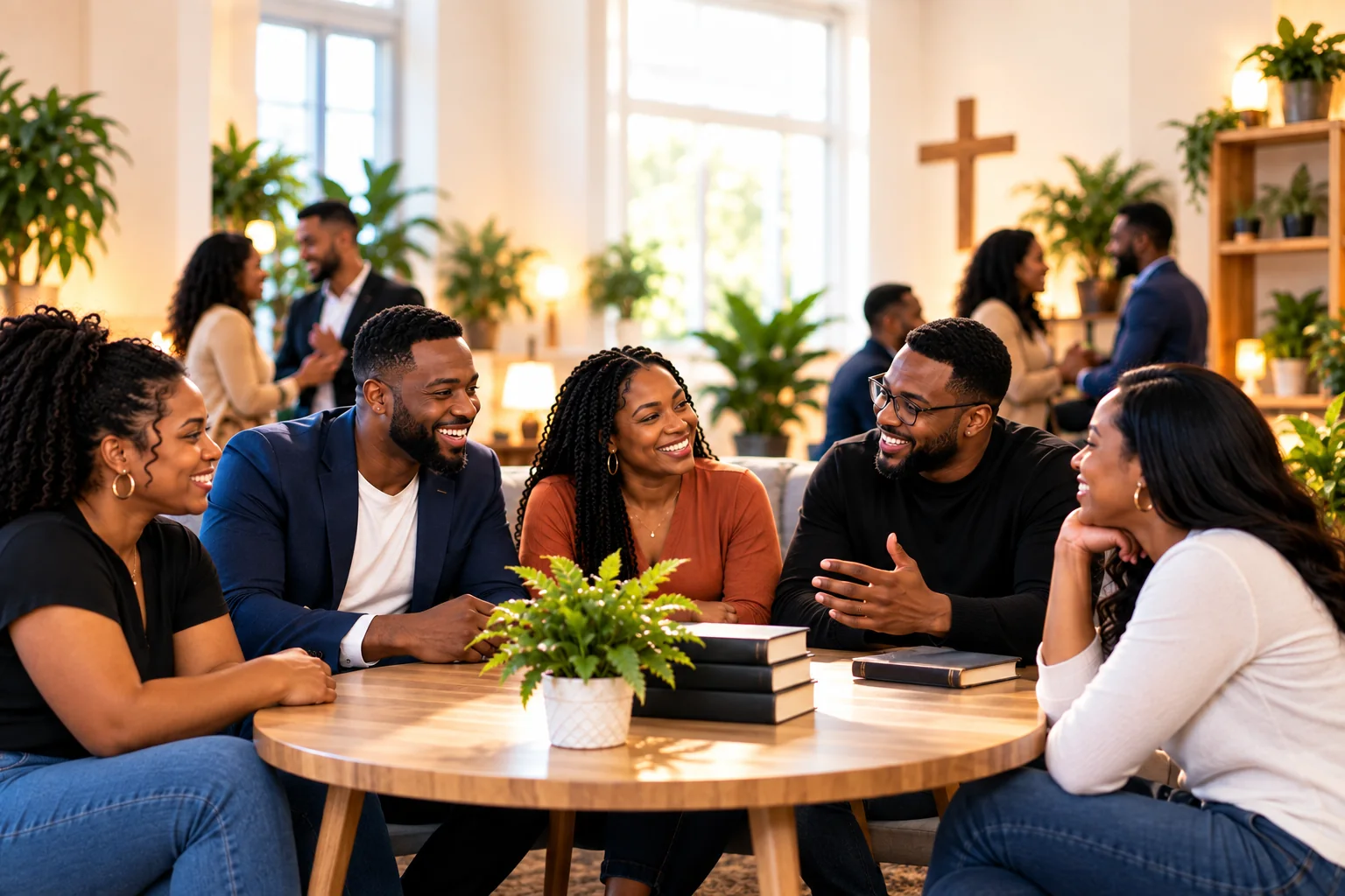 Adults sharing conversation in a welcoming community circle