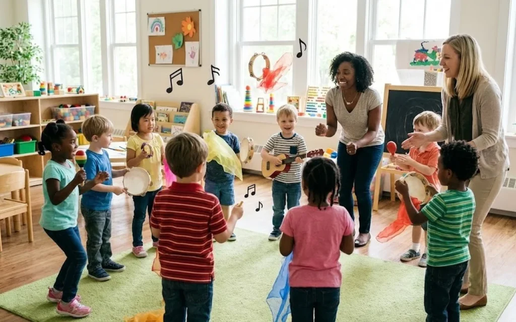 Children enjoying a group music activity